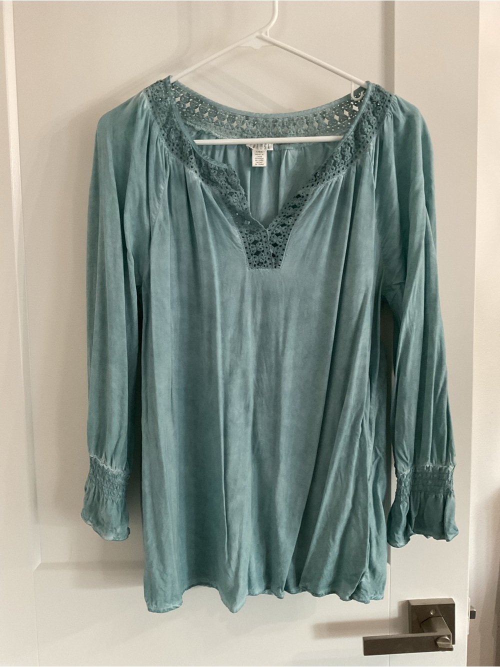 Spense Light Teal Crochet-Trim Peasant Tunic